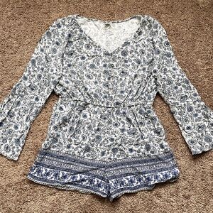 Floral Blue and White Romper